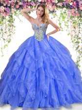  Sleeveless Lace Up Floor Length Beading and Ruffles Ball Gown Prom Dress