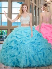 Super Pick Ups Floor Length Baby Blue Sweet 16 Dresses V-neck Sleeveless Zipper