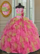 Deluxe Sleeveless Organza Floor Length Lace Up Sweet 16 Quinceanera Dress in Multi-color with Beading and Ruffles and Sequins