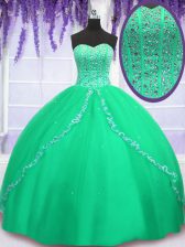Beauteous Beading and Sequins Sweet 16 Quinceanera Dress Green Lace Up Sleeveless Floor Length