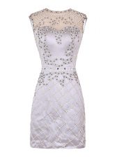  White Zipper Scoop Beading Prom Dress Satin Sleeveless