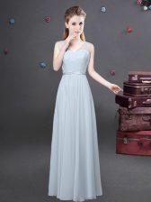 Custom Fit Chiffon V-neck Sleeveless Zipper Ruching Dama Dress in Grey