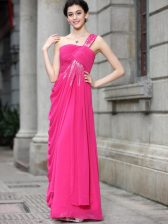  Hot Pink Chiffon Zipper Bateau Sleeveless Floor Length Prom Gown Sequins