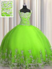 Free and Easy Floor Length Quince Ball Gowns Tulle Sleeveless Beading and Appliques