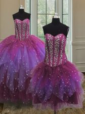  Three Piece Multi-color Sweetheart Lace Up Beading 15 Quinceanera Dress Sleeveless