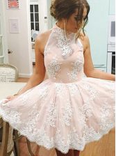Comfortable Champagne High-neck Neckline Lace Evening Dress Sleeveless Zipper