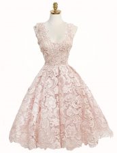 Clearance Knee Length Zipper Prom Party Dress Baby Pink for Prom and Party with Lace