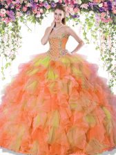  Multi-color Sweetheart Neckline Beading and Ruffles Quince Ball Gowns Sleeveless Lace Up