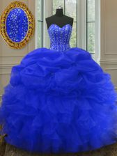  Pick Ups Floor Length Royal Blue Ball Gown Prom Dress Sweetheart Sleeveless Lace Up