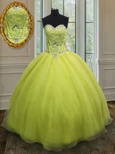 Sophisticated Floor Length Yellow Green Quinceanera Gown Sweetheart Sleeveless Lace Up