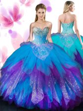 Spectacular Multi-color Sleeveless Tulle Lace Up Sweet 16 Dresses for Military Ball and Sweet 16 and Quinceanera