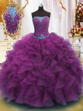  Strapless Sleeveless Lace Up Ball Gown Prom Dress Purple Organza