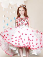 Graceful Scoop White And Red Tulle Zipper Flower Girl Dresses for Less Sleeveless High Low Lace and Appliques