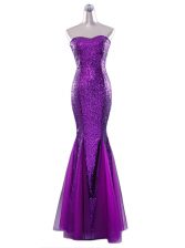  Mermaid Eggplant Purple Sleeveless Sequins Floor Length Evening Dress