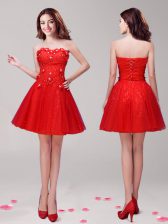 Exceptional Mini Length Lace Up Prom Party Dress Red for Prom and Party with Beading and Appliques