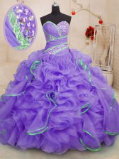 Shining Sleeveless Brush Train Beading and Ruffles Lace Up Quinceanera Gowns
