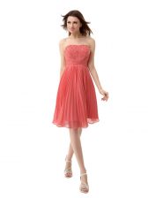 Pleated Watermelon Red Sleeveless Chiffon Zipper Prom Evening Gown for Prom and Party