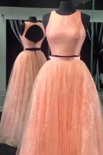  Scoop Sleeveless Tulle Homecoming Dress Beading and Lace Backless