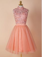 Smart Peach High-neck Neckline Appliques Dress for Prom Sleeveless Backless