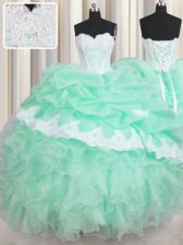 Captivating Pick Ups Ball Gowns 15th Birthday Dress Apple Green Sweetheart Organza Sleeveless Floor Length Lace Up