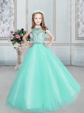 Perfect Bateau Sleeveless Tulle Little Girls Pageant Gowns Beading Lace Up