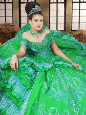 Free and Easy Satin Off The Shoulder Sleeveless Lace Up Embroidery Quinceanera Dress in 