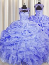 Suitable Scoop Pick Ups Blue Sleeveless Organza Lace Up Sweet 16 Quinceanera Dress for Military Ball and Sweet 16 and Quinceanera