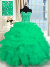  Turquoise Sleeveless Floor Length Beading and Ruffles Lace Up Vestidos de Quinceanera