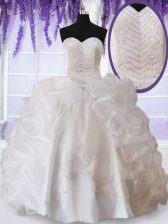 Best Selling White Ball Gowns Beading and Appliques and Pick Ups Quinceanera Dresses Lace Up Organza Sleeveless Floor Length