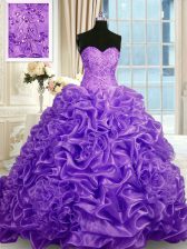 Artistic Sleeveless Sweep Train Beading and Pick Ups Lace Up 15 Quinceanera Dress