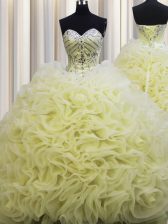 Fine Brush Train Fabric With Rolling Flowers Sleeveless Floor Length Sweet 16 Dress and Beading and Pick Ups