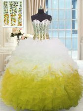 New Style Beading and Ruffles Quince Ball Gowns Multi-color Lace Up Sleeveless Floor Length