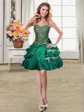  Dark Green Lace Up Beading and Appliques and Pick Ups Sleeveless Mini Length