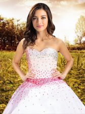  White Ball Gowns Tulle Sweetheart Sleeveless Beading Floor Length Lace Up Quince Ball Gowns