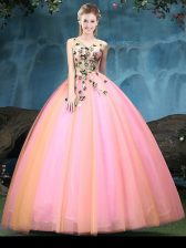 Multi-color Ball Gowns Appliques Quinceanera Dress Lace Up Tulle Sleeveless Floor Length