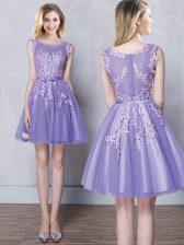 Inexpensive Scoop Sleeveless Tulle Court Dresses for Sweet 16 Appliques and Belt Zipper