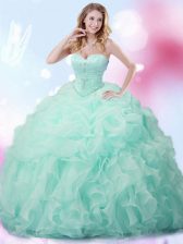  Sleeveless Brush Train Beading and Ruffles and Pick Ups Lace Up Quinceanera Gown