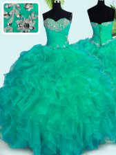 Chic Turquoise Sleeveless Organza Lace Up Sweet 16 Dresses for Military Ball and Sweet 16 and Quinceanera