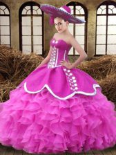  Sweetheart Sleeveless Lace Up Sweet 16 Dresses Fuchsia Organza