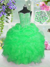 Custom Made Pageant Gowns For Girls Party and Wedding Party with Beading and Ruffles and Pick Ups Spaghetti Straps Sleeveless Lace Up