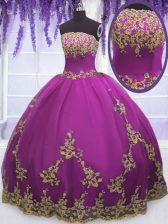 Hot Selling Fuchsia Sleeveless Tulle Zipper Quinceanera Dresses for Military Ball and Sweet 16 and Quinceanera