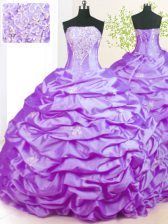  Beading Vestidos de Quinceanera Lavender Lace Up Sleeveless With Train Sweep Train
