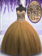 Custom Made Brown 15 Quinceanera Dress Military Ball and Sweet 16 and Quinceanera with Beading Sweetheart Sleeveless Lace Up