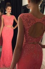 Fabulous Mermaid Lace Sleeveless Sweep Train Backless With Train Beading and Appliques 