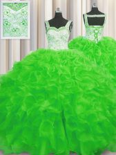 Adorable Organza Lace Up Straps Sleeveless Floor Length Quinceanera Gowns Beading and Ruffles