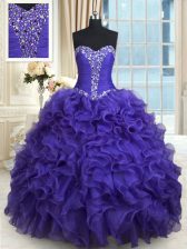 Flare Sweetheart Sleeveless Organza Sweet 16 Dress Beading and Ruffles Lace Up