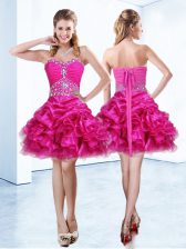  Pick Ups Sweetheart Sleeveless Lace Up Evening Dress Hot Pink Organza