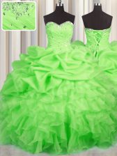 Flirting Lace Up Sweetheart Beading and Ruffles and Ruching and Pick Ups Quince Ball Gowns Organza Sleeveless