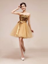  Knee Length Champagne Prom Gown Strapless Sleeveless Zipper