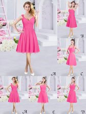 Shining Straps Sleeveless Zipper Damas Dress Hot Pink Chiffon